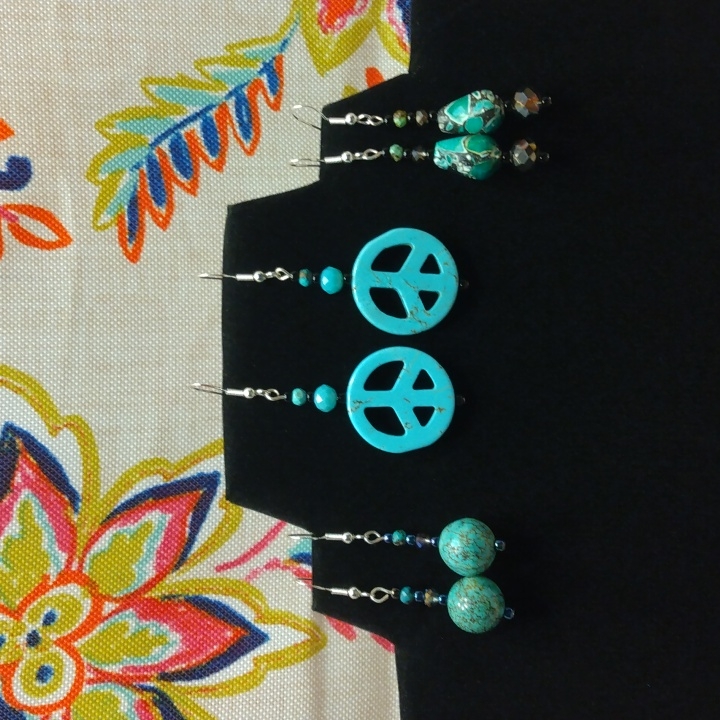 Handmade Genuine Turquoise Earrings Set Of 3